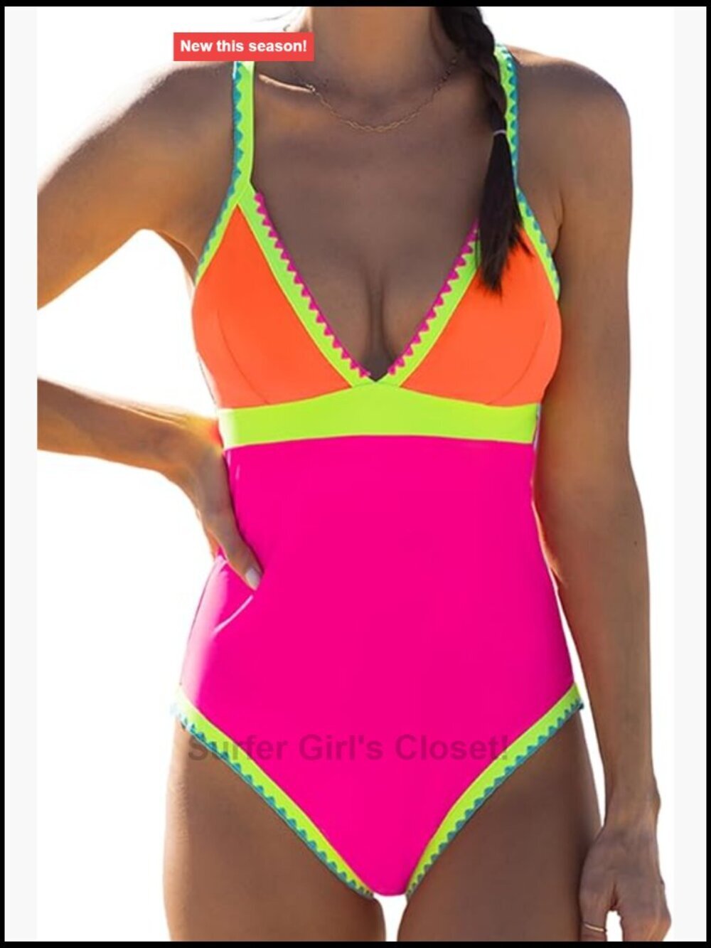 Tummy Control V Neck Color Block One Piece Swimsuit
